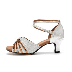 Women's Silver Glitter Dance Shoes for Latin Ballroom Performances
