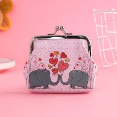 Girls Cartoon Elephant Print Coin Purse Mini Wallet Card Holder Holiday Gift