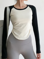 Pleated Sports Tee Long Sleeve Asymmetrical Running T Shirt
