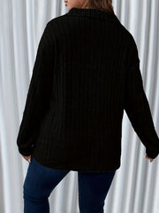 Casual Sweater Solid Ribbed Knit Long Sleeve Pullover