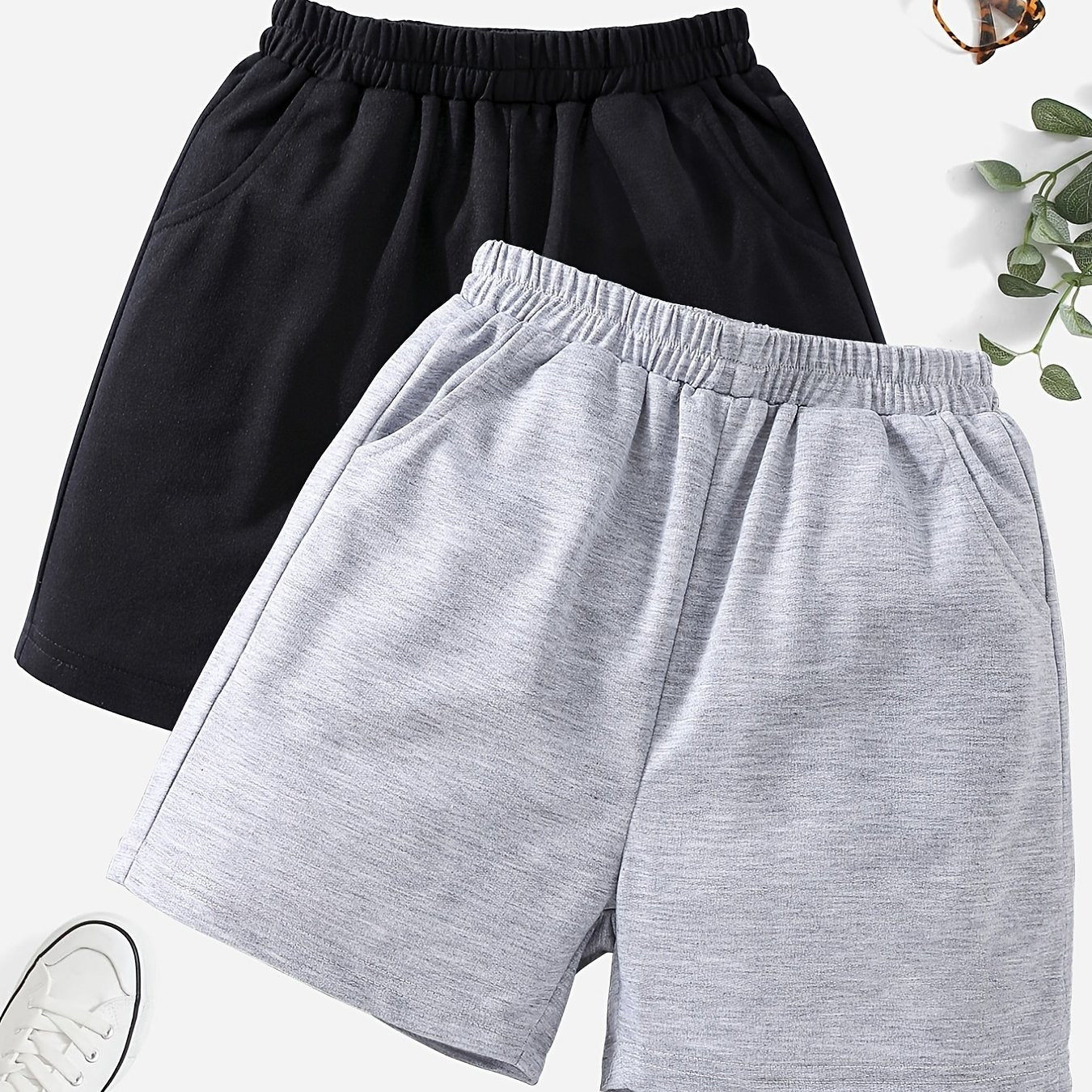 2pcs Girls' Casual Shorts Set Sports Leisure Sweat Shorts Outer Wear