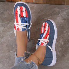 Women's American Flag Boat Shoes Lace Up Flats Low Top Patriotic Sneakers