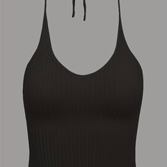 Sexy Lace Up Crop Halter Top Solid Sleeveless