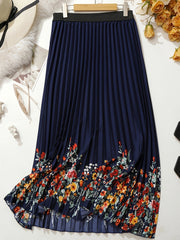 Women's Plus Floral Print Pleated Skirt