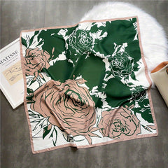Large Rose Print Square Scarf Vintage Block Shawl Head Wrap Bandana