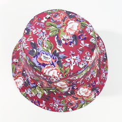 Red Floral Print Bucket Hat Reversible Boho Basin Hat Casual Sunshade Cap