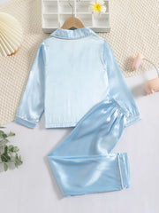 Girls Satin Button Front Loungewear Set