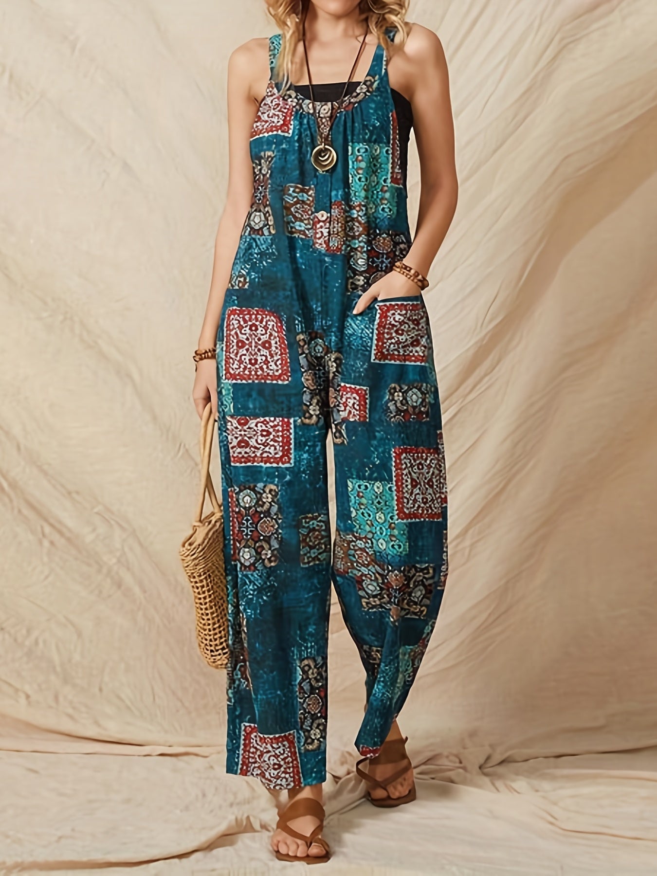 Boho Floral Wide Leg Jumpsuit for Women
