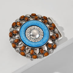Boho Beads Turquoise Belt Buckle Vintage Round Cowboy Cowgirl Belt