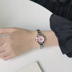 Children's Pink Dial Stainless Steel Round Wrist Watch