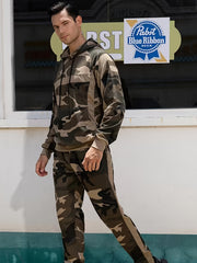 Men's Camo Hoodie & Jogger Set for Fall & Winter Sports