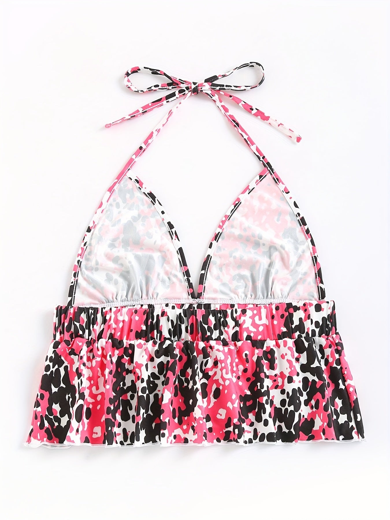 Leopard Print Halter Top Sexy Backless Lace Up All match Top Women's Lingerie