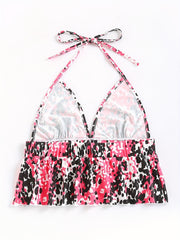 Leopard Print Halter Top Sexy Backless Lace Up All match Top Women's Lingerie