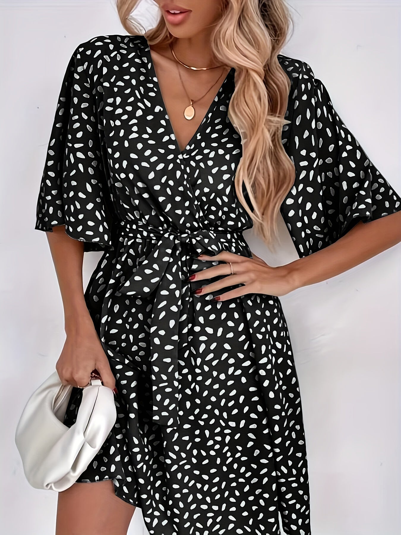 Floral Print Tie Front Dress V Neck Short Sleeve Dress Casual