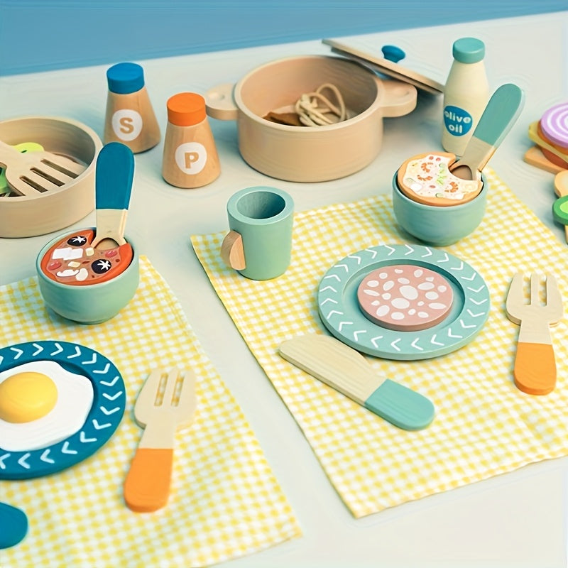 Kids Play Kitchen Set Wooden Educational Toy for Boys and Girls