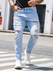 Men's Slim Fit Ripped Jeans Distressed Denim Pants