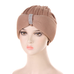 Colorful Women Head Scarf Turban Hat Rhinestone Beanie Pleated Headwrap