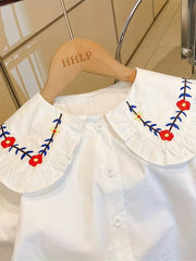 Girls Embroidered Shirt, Long Sleeve Casual Blouse Top