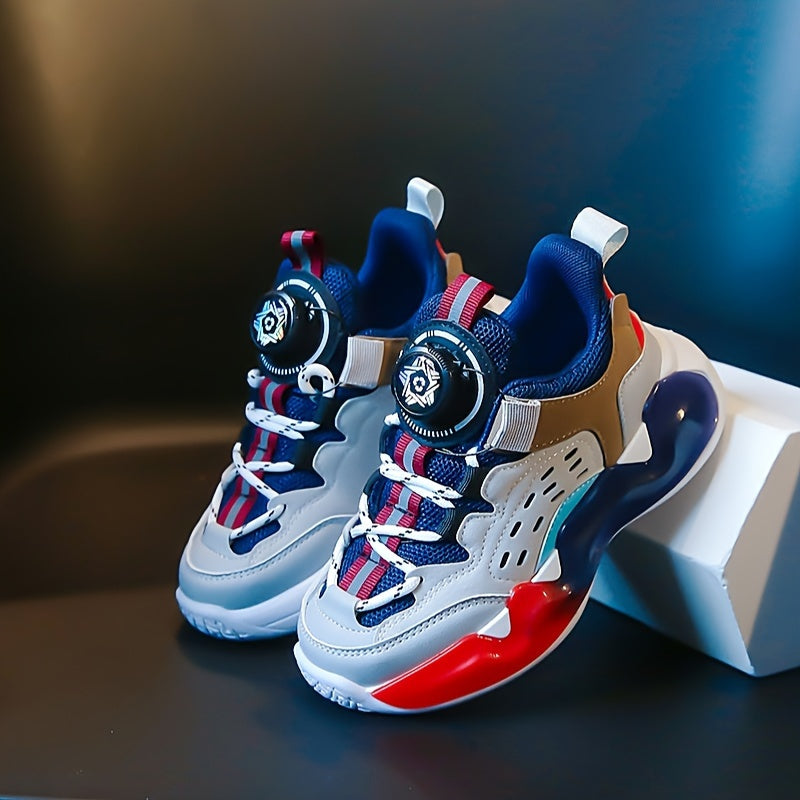 Boys' Basketball Shoes with Rotating Buckle Non Slip Sneakers