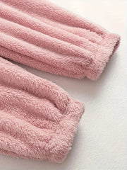 Fuzzy Fleece Pajamas Set Crew Neck Crop Top & Joggers