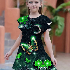 Butterfly Graphic Short Sleeve Dress Girls 3D Print Summer Gift