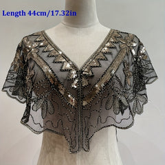 Vintage Embroidery Shawl Sequin Beads Lace Cape Women Glitter Scarf