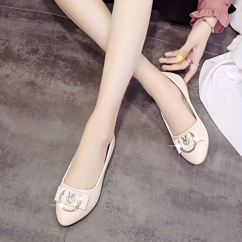 Women's Bowknot Rhinestone Flats Pointed Toe Slip On Shoes