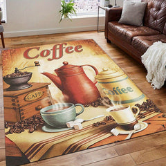 Coffee Print Area Rug Kitchen Floor Mat Anti-slip Washable Carpet