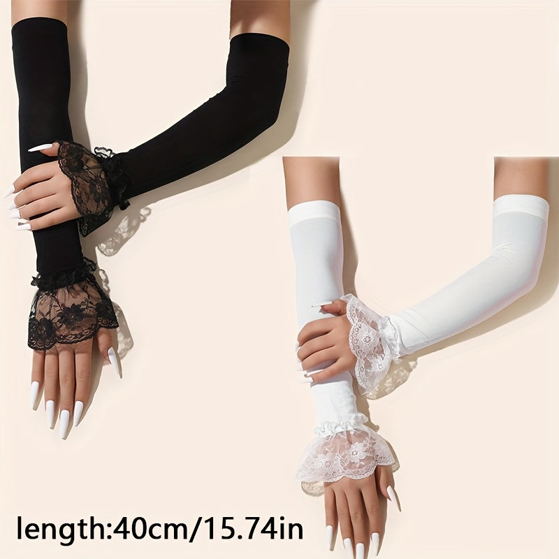 Women's Lace Trim Arm Warmers Long Sleeve Gloves