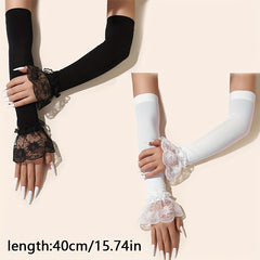 Women's Lace Trim Arm Warmers Long Sleeve Gloves
