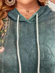 Boho Dress Women's Floral Print Hooded Sweater Dress