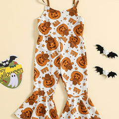Girls' Pumpkin Allover Ribbed Flare Leg Jumpsuit