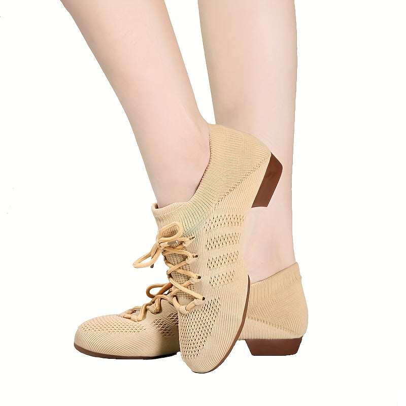Women's Jazz Dance Shoes Soft Sole Breathable Lace Up Chunky Block