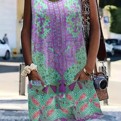 Floral Print Boho Tank Dress with Pockets