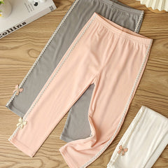 3pcs Girls Lace Side Taping Cropped Pants Leggings Kids Clothes