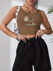 Dandelion & Letter Print Crop Tank Top Sleeveless Summer Women's Clothing