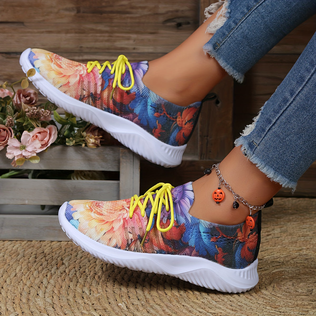 Women's Carp Print Walking Shoes Lightweight Low Top Sport Flat Shoes