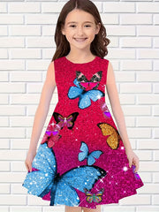 Girls Butterfly Sleeveless Dress for Summer Outdoor