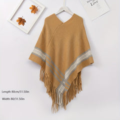 Cashmere Shawl Striped Fringe Shawl Wraps Warm Cape Women