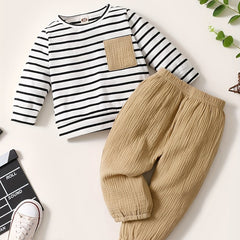 Striped Long Sleeve Top Solid Pants Set