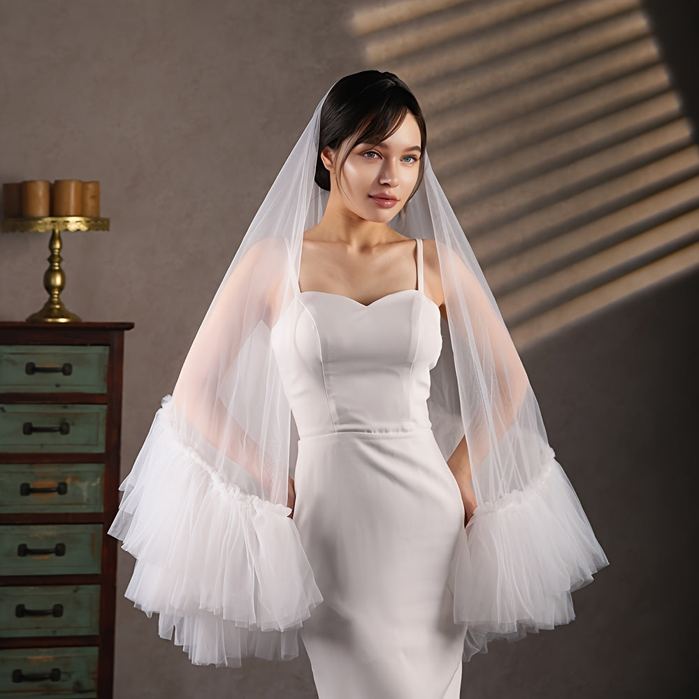 Ruffled Train Bridal Veil & Cascading Skirt