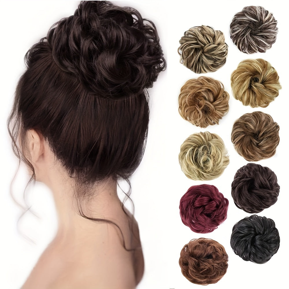 Messy Hair Bun Extensions Curly Wavy Chignon Scrunchy Updo Hairpiece