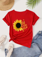 Sunflower Graphic Sports T-shirt Butterfly Print Casual Top