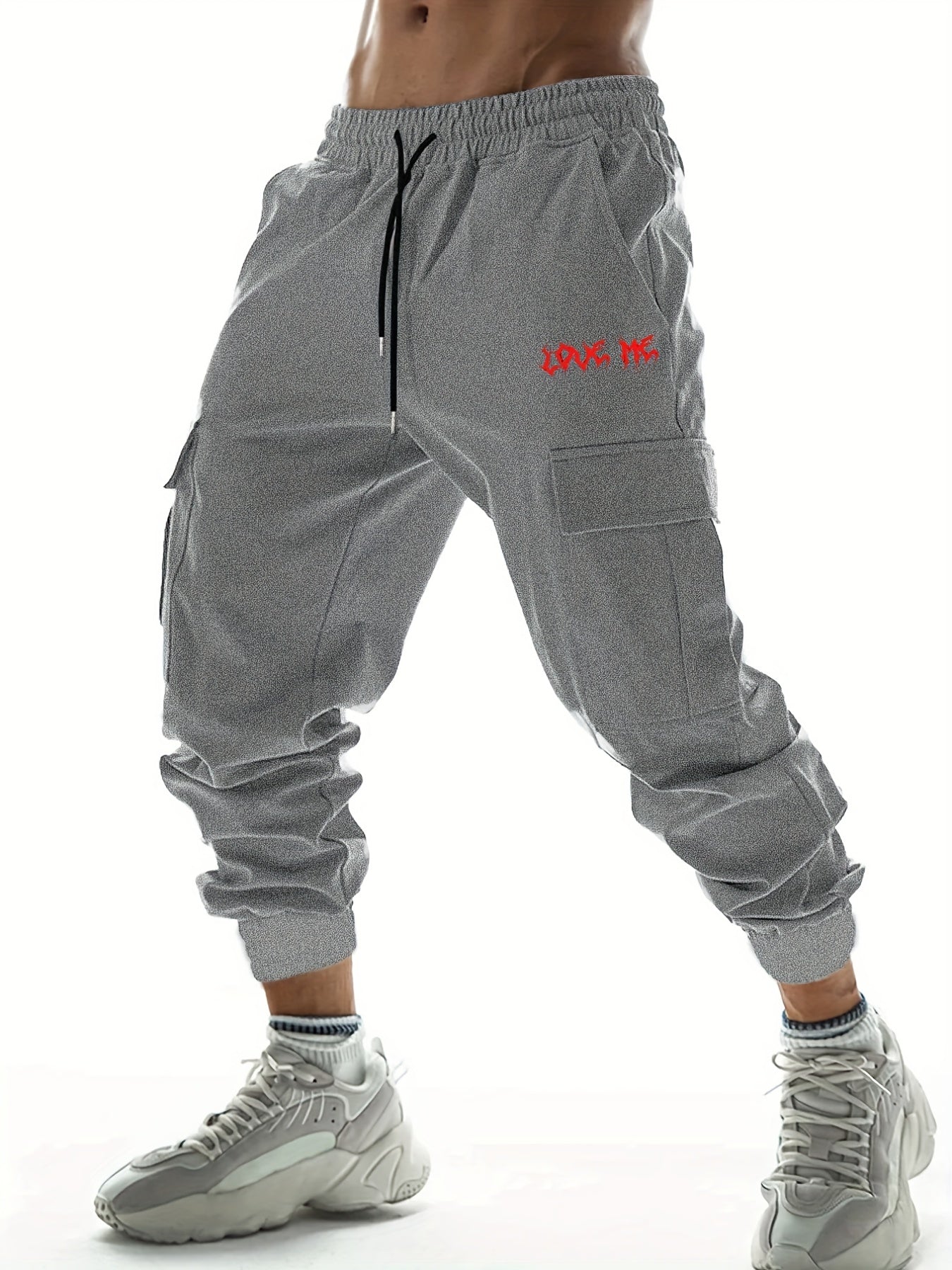 Love Me Letter Print Cargo Pants Men's Joggers For Spring