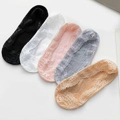 5 Pairs Women's Lace No Show Socks Casual Lace Low Cut Liner Boat Socks