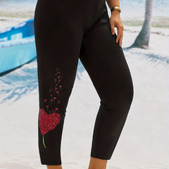 Heart & Dandelion Print Plus Size High Rise Leggings