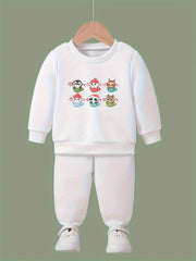 Girls Cartoon Animal Pattern Sweatshirt & Solid Sweatpants Set
