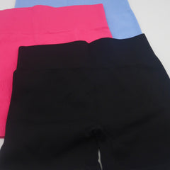 3Pcs High Waist Yoga Shorts Rib Knit Quick Drying Sports Short