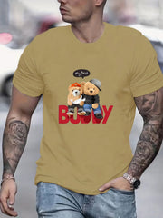 BUDDY Teddy Bear Print Men's Graphic Crew Neck Active T shirt