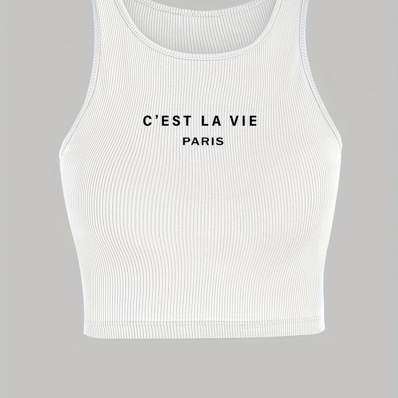 Letter Print Tank Top Crew Neck Summer Sleeveless Top